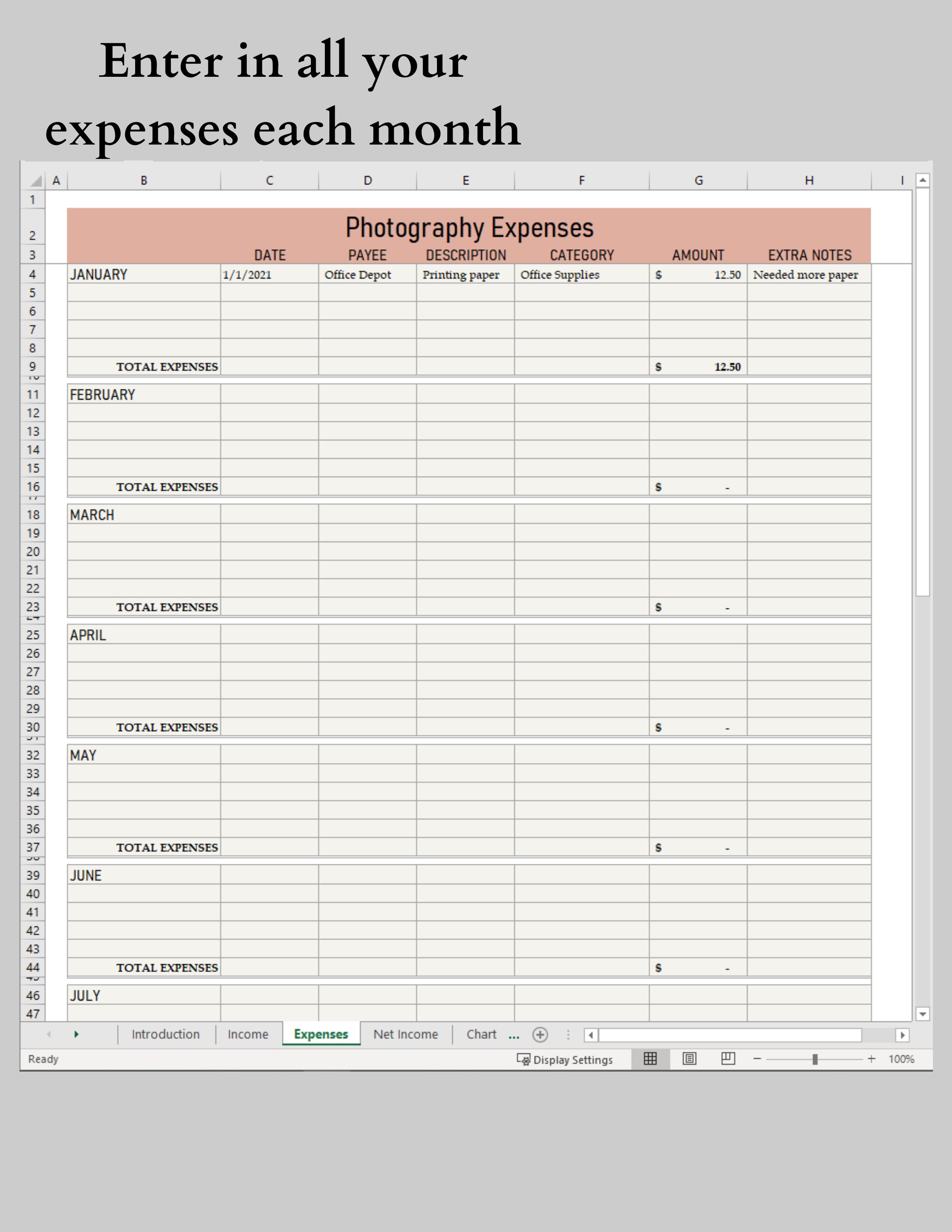 Photography Easy Bookkeeping Spreadsheet Photography Spreadsheet