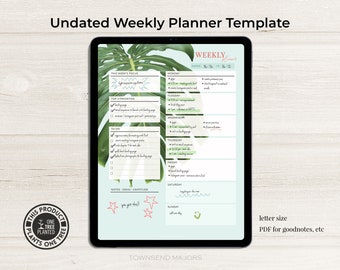 Digital Weekly Planner, Weekly Planner Goodnotes Template, Digital Planner, Undated Planner