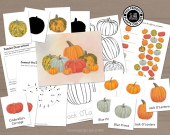 Pumpkin Coloring Pages, Printable Coloring Book, Fall Coloring Pages, Nature Study, Printable Art Activities