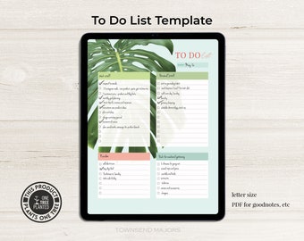 To Do List Template, Digital To Do List, Goodnotes, Digital Planner, Printable Planner, Monstera Planner