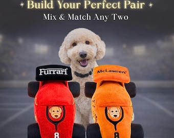 Formula 1 Inspired Race Car Dog Toy Bundle (Pick Any 2) | F1  Plush Interactive Squeaky Toys | Pet Gift Set