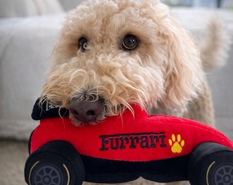 Formula 1 Inspired Race Car Dog Toy | F1 Plush Interactive Squeaky Toy | Pet Gift | Furrari