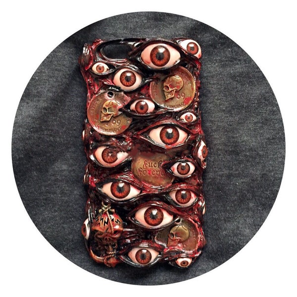 Personalized Handmade Metal Devil eyeball phone case -Japanese Style- unique 3D gothic decoden -for iPhone, Samsung,etc.L