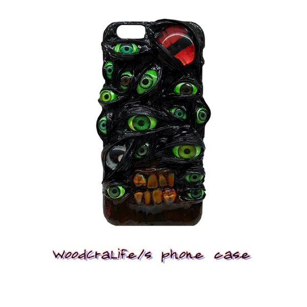 Personalized Handmade Tree Devil eyeball phone case -green monster eye- unique 3D gothic decoden - for iPhone, Samsung,etc.L
