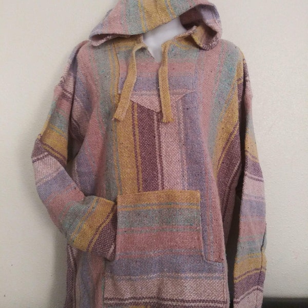 Hoodie Mexican Baja Jerga Drug Rug Jumper Pullover Top Surfer Skateboarder Hippy Hippie Ethnic Boho, SIZE LARGE