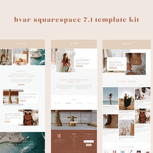 Pode incluir: Um modelo de site Squarespace 7.1 para um blog de estilo de vida com foco em comida e beleza. O modelo tem um design limpo e moderno com uma paleta de cores neutras. O site inclui um cabe&ccedil;alho com o nome "HVAR" e um slogan "HVAR LIFESTYLE FOOD & BEAUTY BLOG". O site tamb&eacute;m inclui uma se&ccedil;&atilde;o com o texto "INSERT HEADLINE HERE ABOUT YOU" e uma se&ccedil;&atilde;o com o texto "LATEST POSTS".