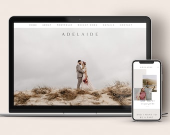 May include: A website screenshot showing a couple on a beach with the text "ADELAIDE" at the top of the page. The website is displayed on a laptop and a mobile phone.