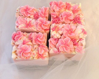 Japanese Cherry Blossom, handmade soap with piped flowers