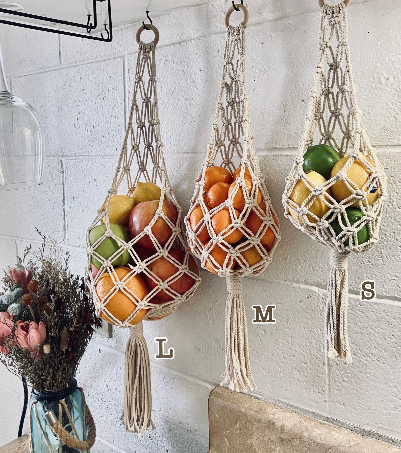 Macrame hanging basket /Fruit basket / Kitchen wall storage Etsy