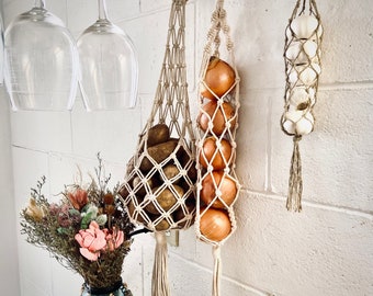 Macrame Onion, Orange, Avocado bag /Macrame hanging Vegetable fruit bag