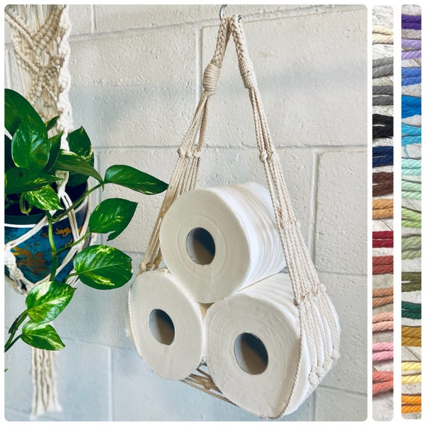 Macrame toilet paper hammock / 27 colors available / Toilet paper roll storage /  Toilet paper holder /Boho bathroom accessories