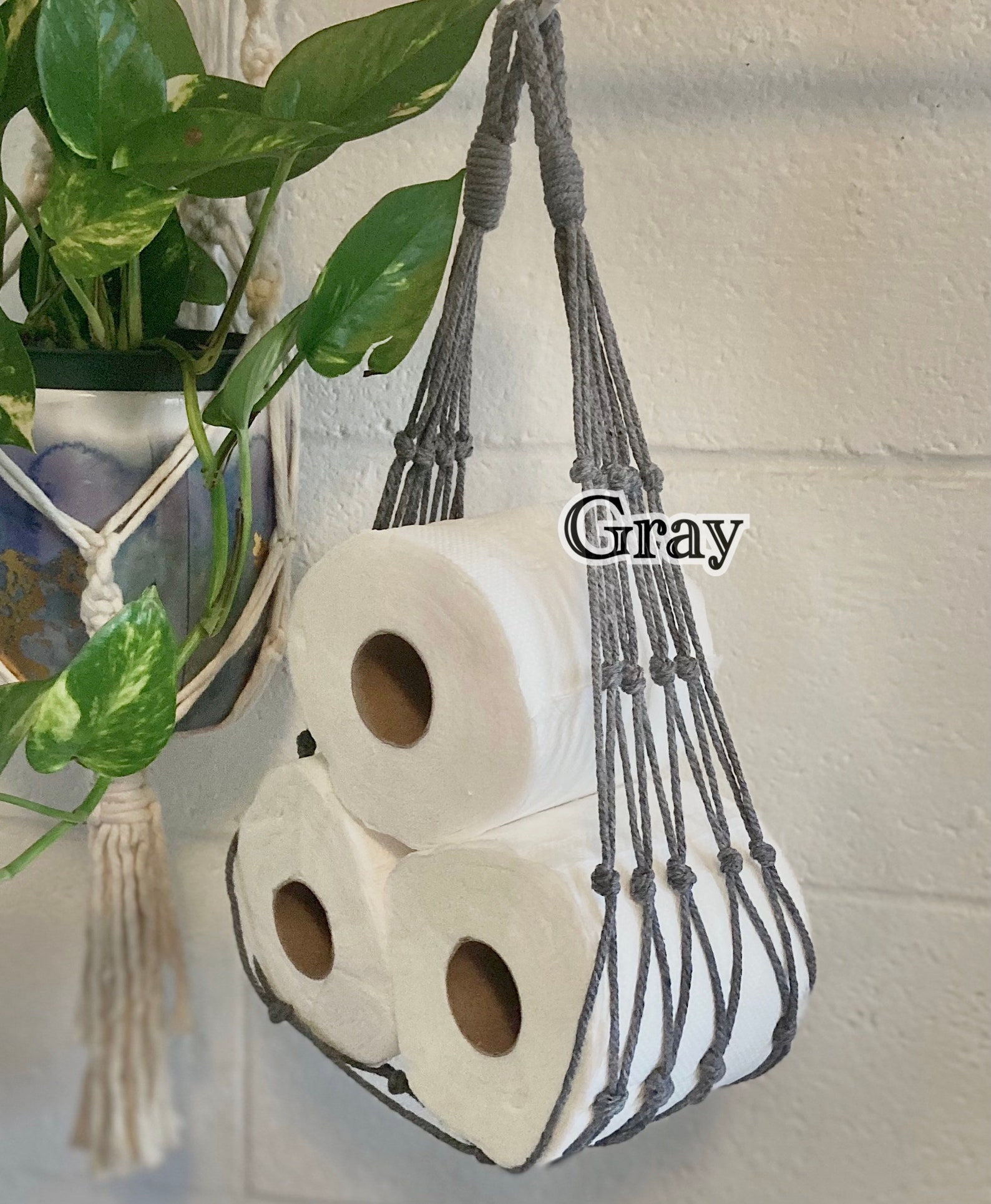 Macrame toilet paper hammock / Toilet paper roll storage / Etsy