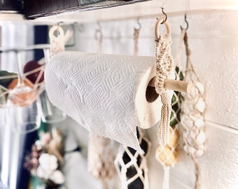 Macrame paper towel holder / 11 colors / Kitchen towel hanging holder / Tissue roll hanger / Napkin holder / Boho kitchen decor