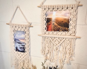 Marco de fotos de macramé (4×6, 5×7, 8×10 pulgadas) / Tapiz de macramé para colgar en la pared.