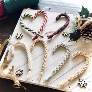 Makramee Zuckerstange Ornament / Baumwolle, Hanf Seil / Makramee Weihnachtsschmuck