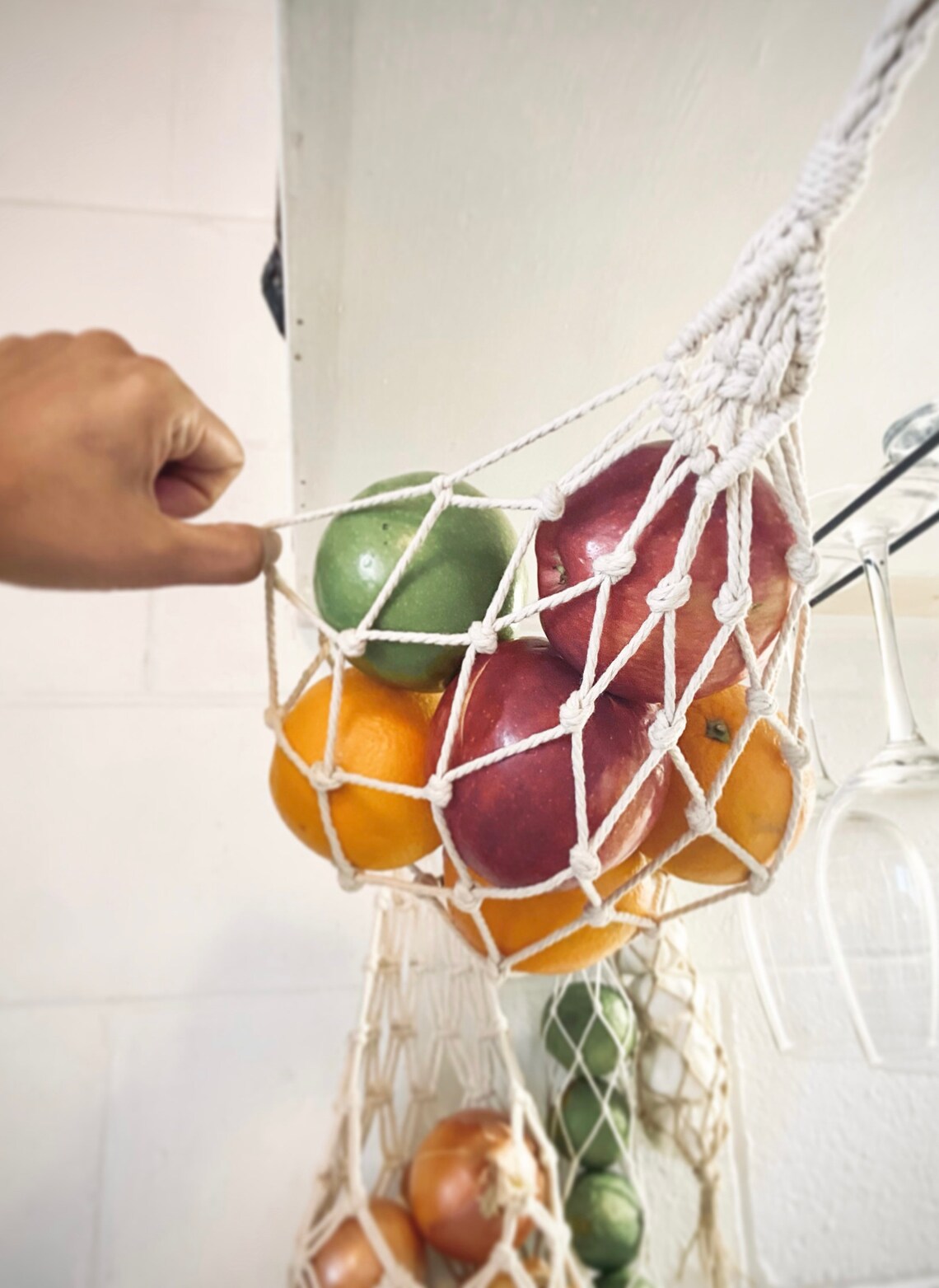 Hamac à Fruits Macramé - Filet Suspendu Pour Bananes Et Légumes - Déco Boho Sous Armoire