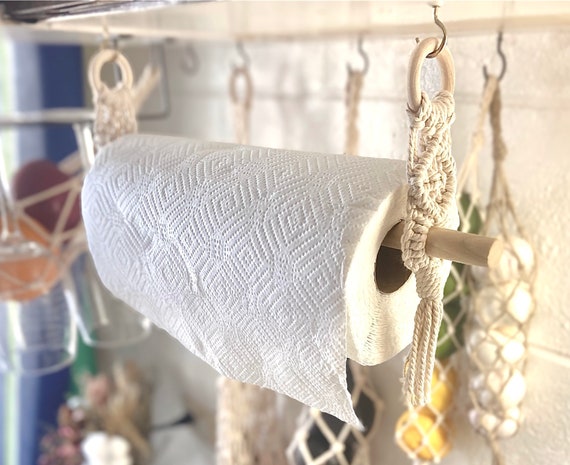 Boho paper towel holder / Macrame paper towel hanger / Paper napkin holder Rack / Kitchen paper towel dispenser