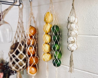 Macrame garlic lemon orange onion hanging bag / Macrame Fruit storage