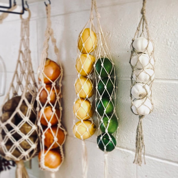 Macrame garlic lemon orange onion hanging bag / Macrame Fruit storage