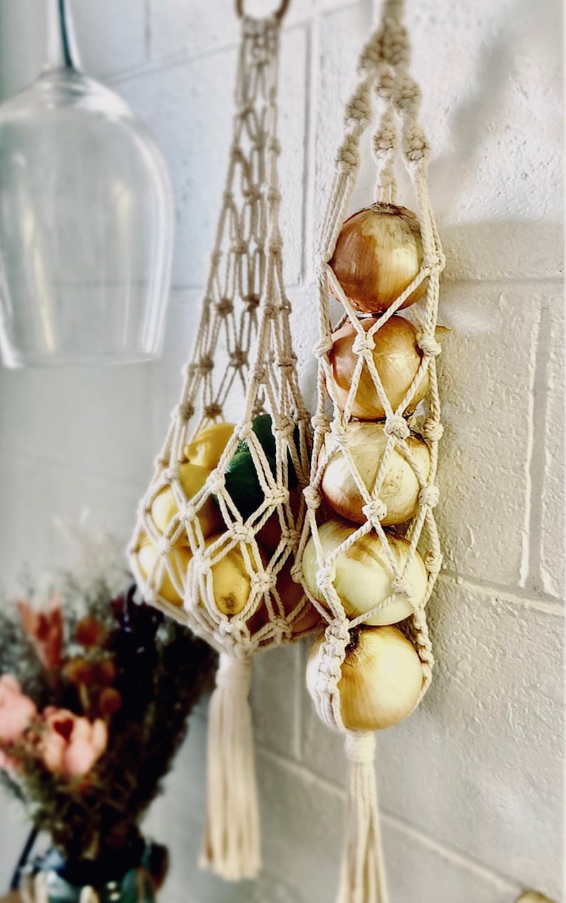 Macrame hanging Vegetable bag /Macrame onion bag Etsy