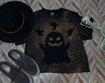 Halloween Ghost Youth T-Shirt; Bleached T-Shirt