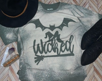 Wicked Bleached T-Shirt; Witch T-Shirt; Halloween T-Shirt