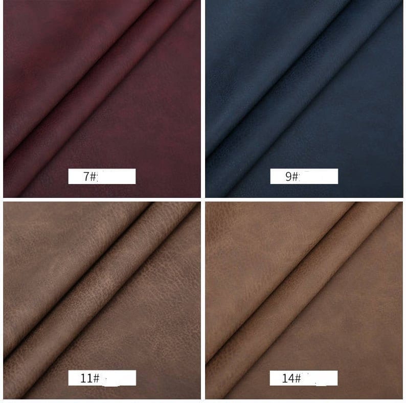 Puede incluir: Cuatro muestras de tela, dos marrones, una rojo oscuro y una azul oscuro. Las muestras est&aacute;n etiquetadas con los n&uacute;meros 7#, 9#, 11# y 14#.