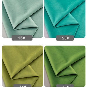 May include: Four fabric swatches in different shades of green. The swatches are folded in half and labeled with numbers: 16#, 53#, 14#, and 15#.