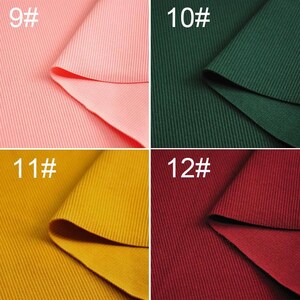 May include: Four fabric swatches in different colors: pink, green, yellow, and red. Each swatch has a number printed on it: 9#, 10#, 11#, and 12#.