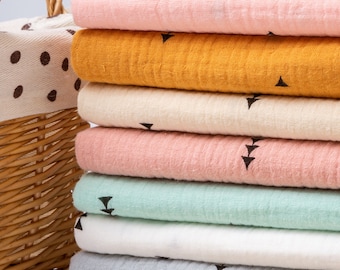 Double Layered Gauze Muslin Fabric, 100% Cotton Muslin Fabric for Babies, Soft Plain Muslin Cotton Fabric, Apparel Fabric, By The Half Yard