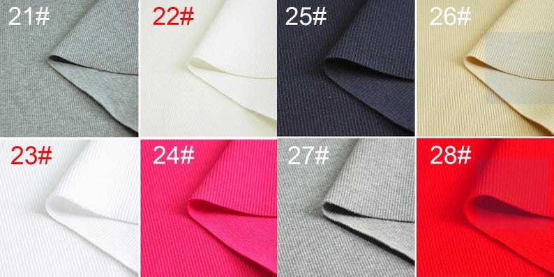 May include: Eight fabric swatches in different colors, including gray, white, black, beige, pink, and red. Each swatch is labeled with a number from 21 to 28.