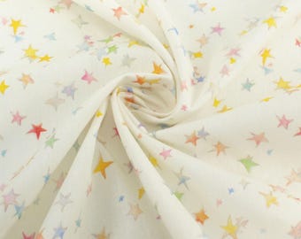 Star Print Cotton Poplin Colorful Fabric- Lightweight Off‑White Base Star Fabric- Sewing-Kids Clothing- Dress- Tablecloth- Decoration