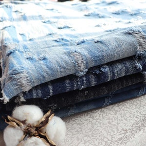 Washed Denim Fabric, Cotton Denim Fabric, Black/Blue Denim Fabric, Jean Fabric, Apparel  Fabric,By the Half Yard