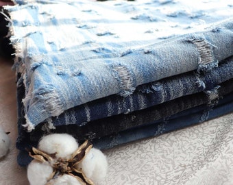 Washed Denim Fabric, Cotton Denim Fabric, Black/Blue Denim Fabric, Jean Fabric, Apparel  Fabric,By the Half Yard