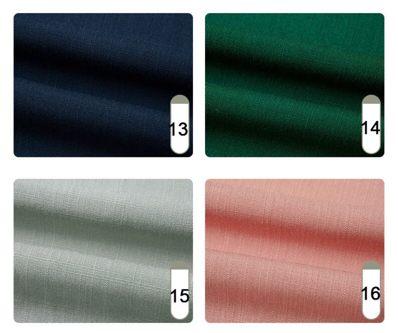 May include: A collection of fabric swatches in various colors. The swatches include navy blue, forest green, light gray, and a soft peach. Each swatch is labeled with a number in a white rectangle.