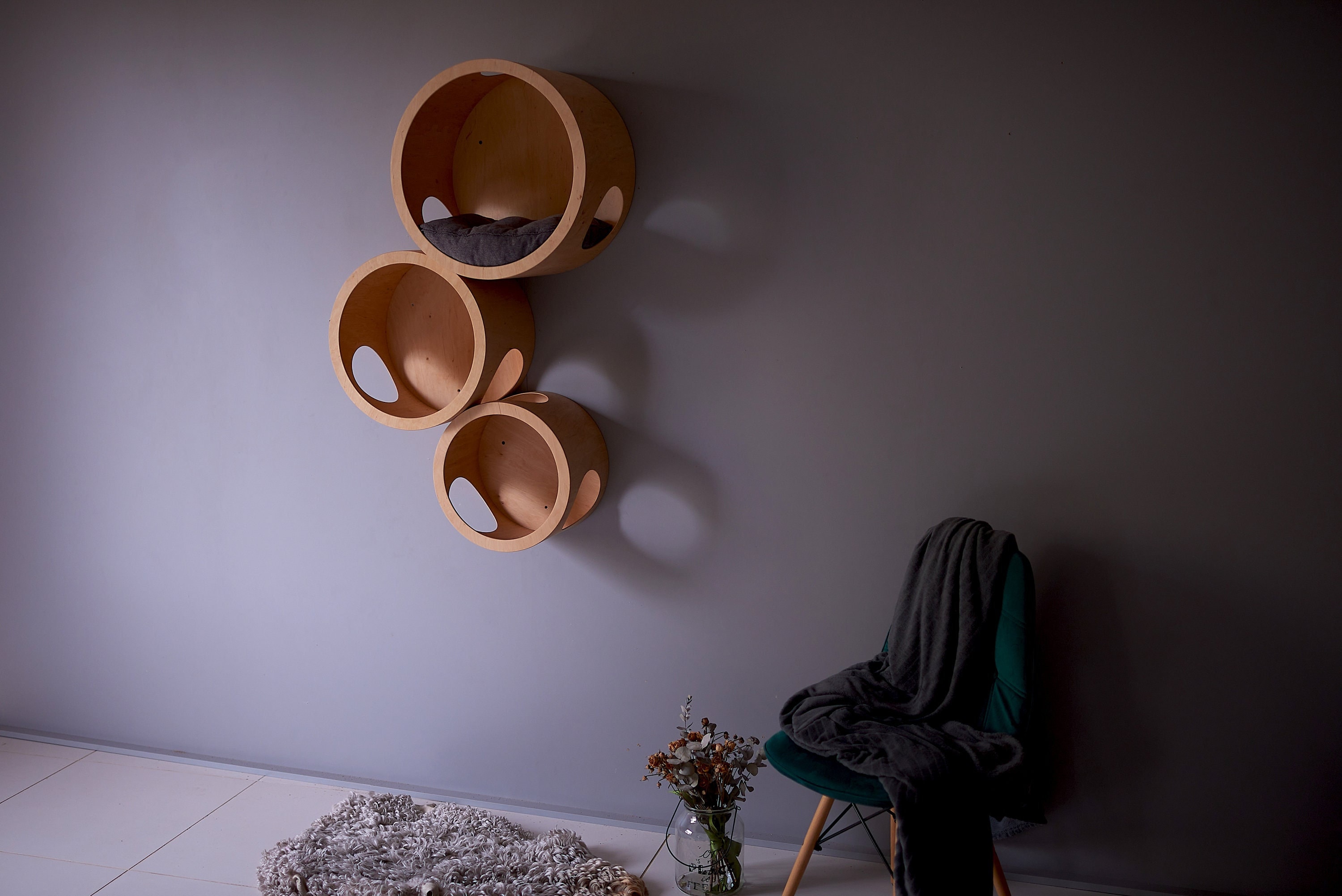 Large Wall Mounted Cat Tree, Birch Plywood Cat House, Pet Furniture