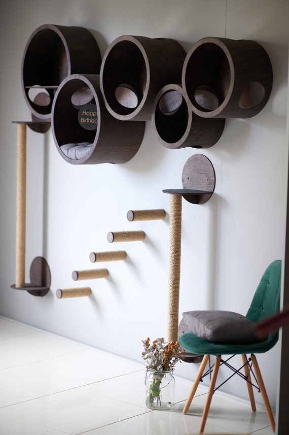 SET HOUSES for CATS Modern Cat Furniture Gift for Cat Lover Large Cat Bed Cat Shelf Cat Wall Tree Modern Wall Etsy