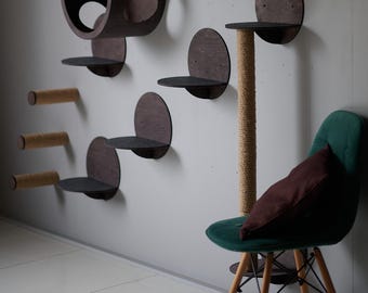 Handmade Birch Plywood Cat Steps, Wall Mounted Cat Shelf