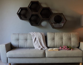 Hexagon set houses for cats, Cat Shelf, Modern Cat Furniture, Gift for Cat Lover, Large Cat Bed, Cat wall Tree, Modern Wall