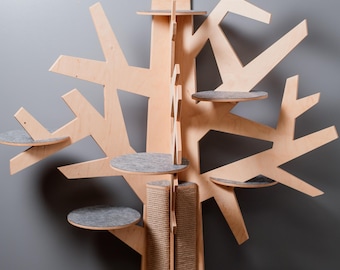 Modern Wooden Cat Tree – Stylish Climbing Center with Sisal Scratching Post