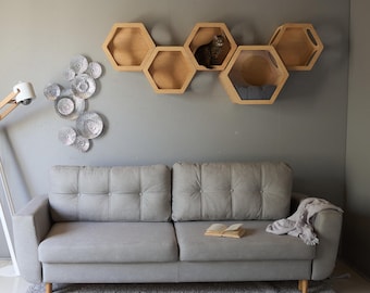 HEXAGON FOR A CAT,  set houses for cats, Cat, Modern Cat Furniture, Gift for Cat Lover, Large Cat Bed, Cat Shelf, Cat wall Tree, Modern Wall