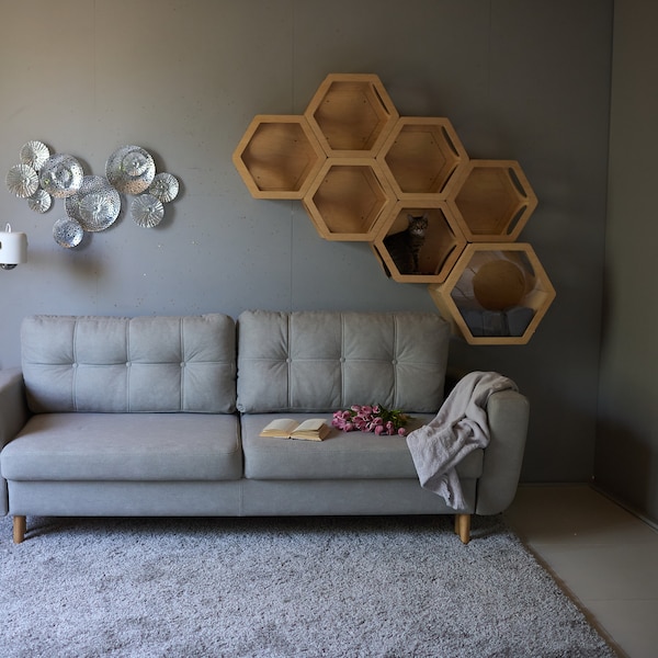 HEXAGON FOR A CAT,  set houses for cats, Cat, Modern Cat Furniture, Gift for Cat Lover, Large Cat Bed, Cat Shelf, Cat wall Tree, Modern Wall
