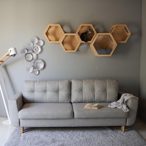 Hexagon Cat Shelf, Set houses for cats, Modern Cat Furniture, Gift for Cat Lover, Large Cat Bed, Cat wall Tree, Modern Cat Shelf Wall