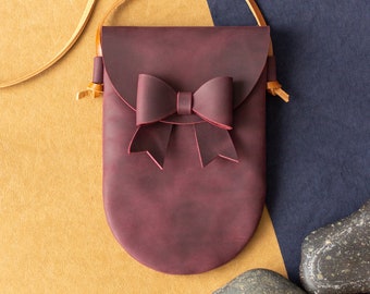 Mini Leather Bow Purse, Small Crossbody Phone Bag for Women