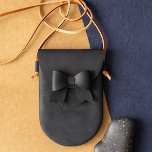 Capa de celular crossbody Bolsa de couro simples Bolsa para adolescente com laço