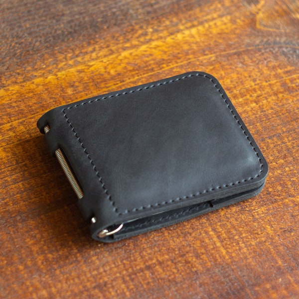 Men slim leather wallet Engraved money clip Compact wallet
