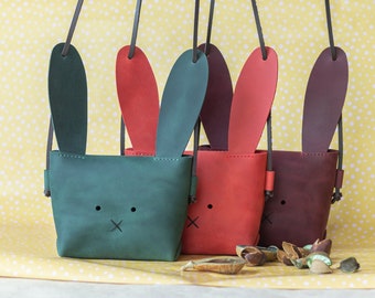 Easter Bunny Leather Crossbody Bag, Rabbit Purse, Children's Gift, Handmade Kids Bag