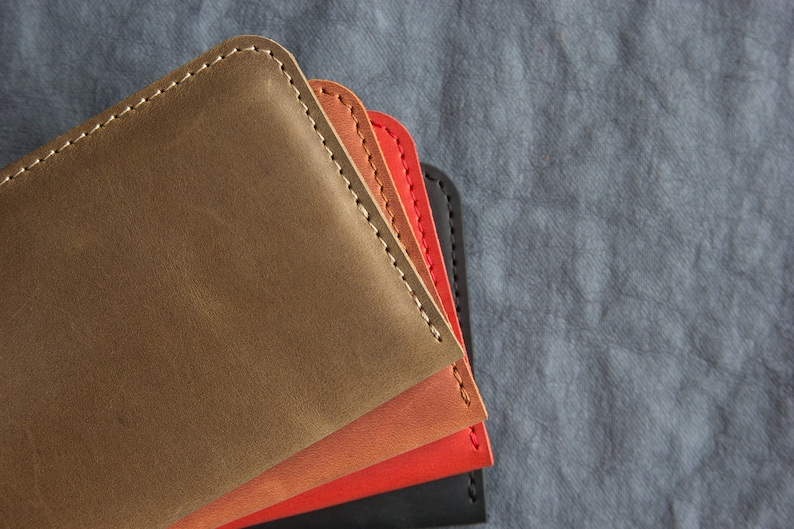 Tan long wallet Leather checkbook Slim card holder image 7