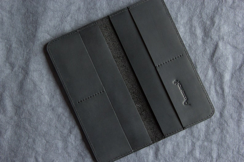 Tan long wallet Leather checkbook Slim card holder image 4