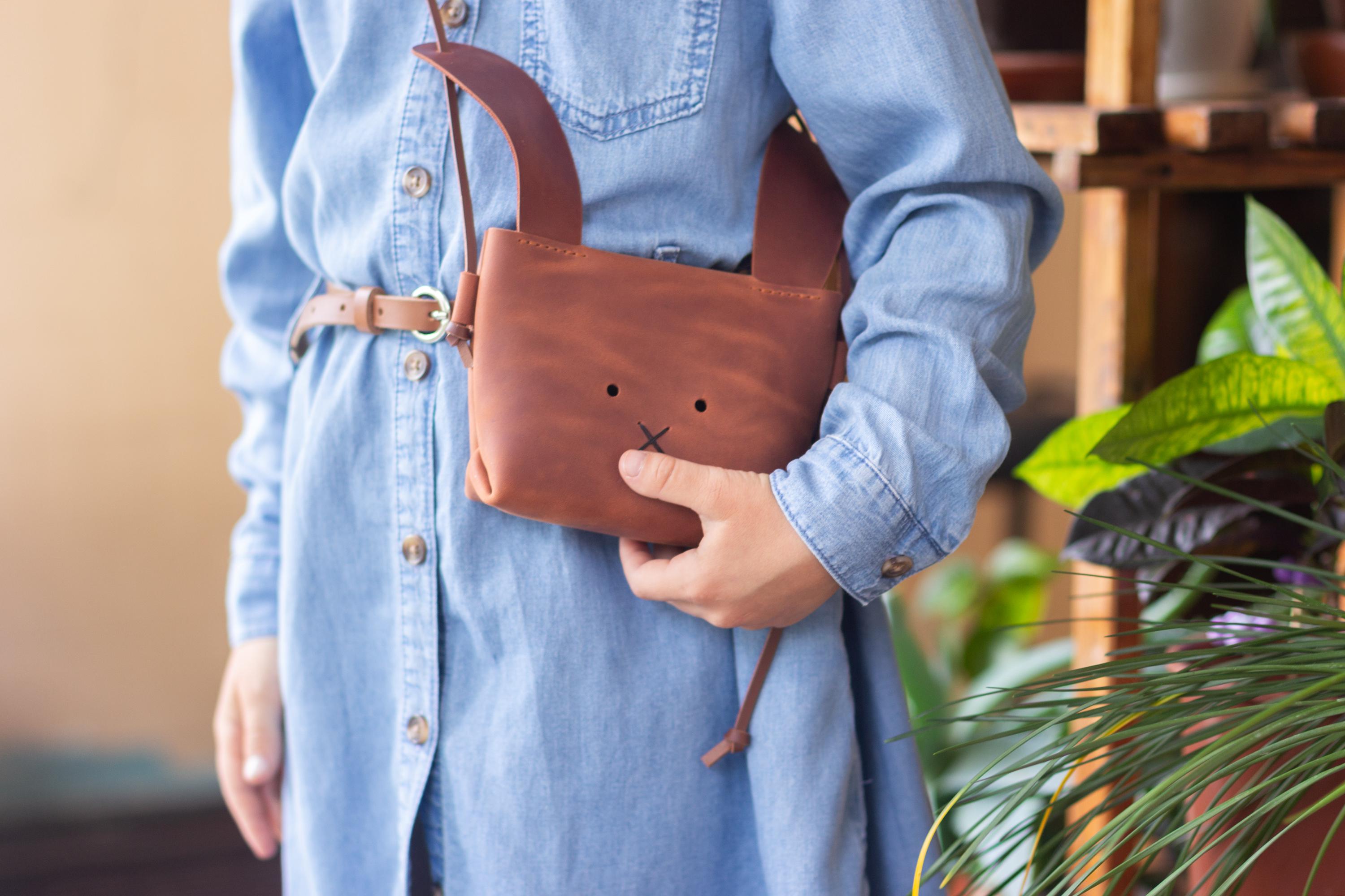 Small leather bunny bag for girls fairytale tea party and vintage storybook outfit